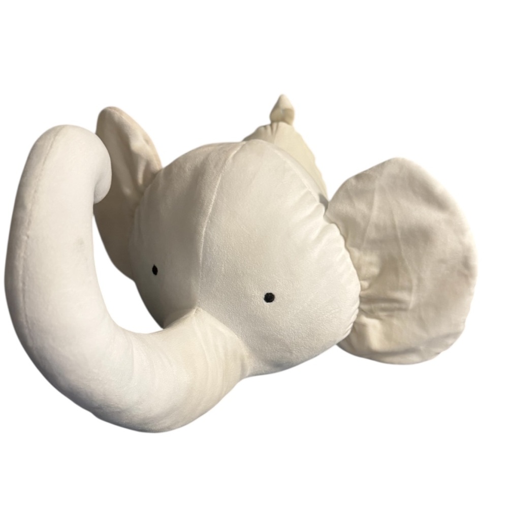 White Elephant Head Plush Wall Mount Nursery Children’s Room Wall Hanging 15”x9”